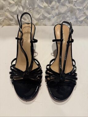 Via Spiga Black Patent Strappy Slingback Heels